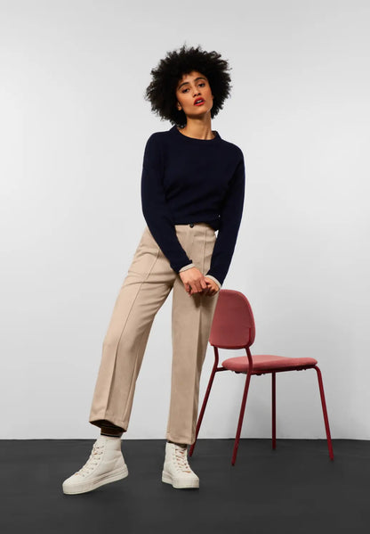 Street One - Wide Leg Velour Trousers - 375932