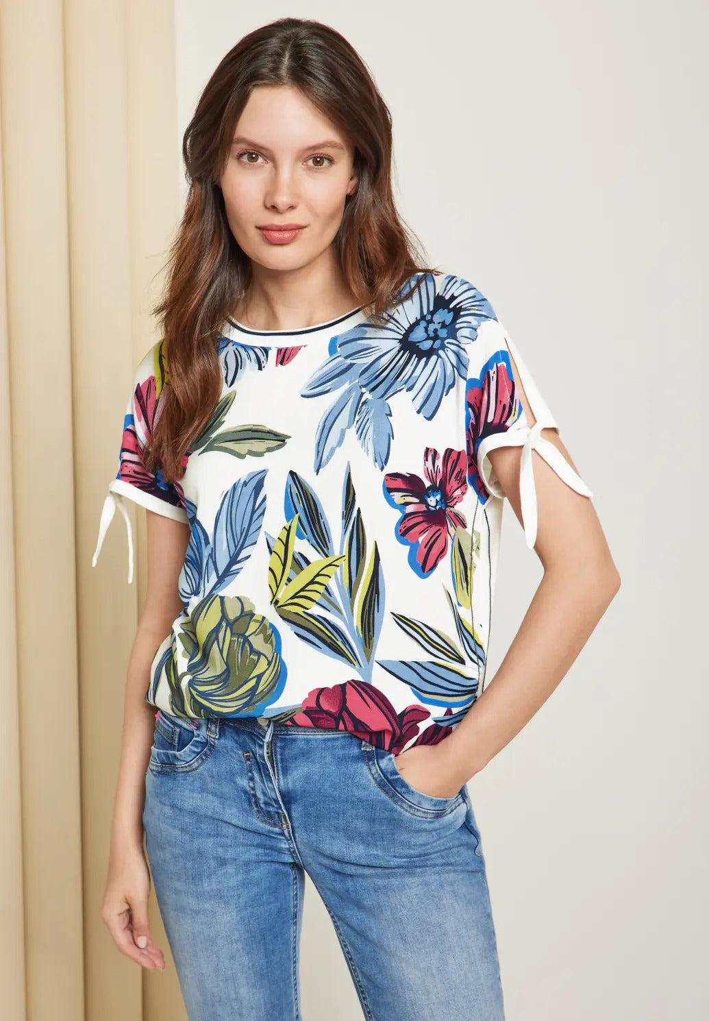 Cecil - Material Mix Printed Shirt - 319641
