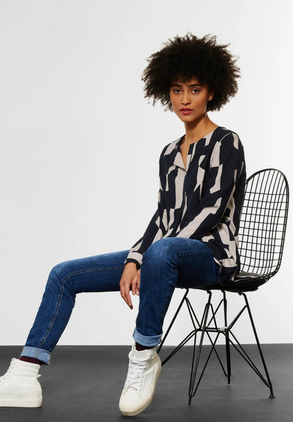 Street One - Placket & Pleat Long Blouse - 343649