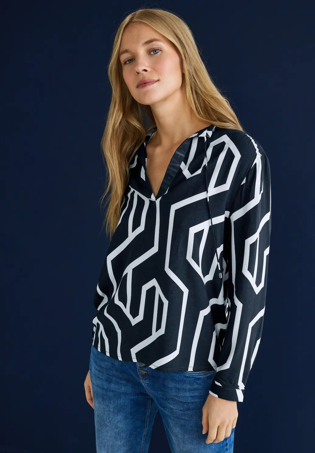Street One - Printed Tunic Blouse with Frill - 343711