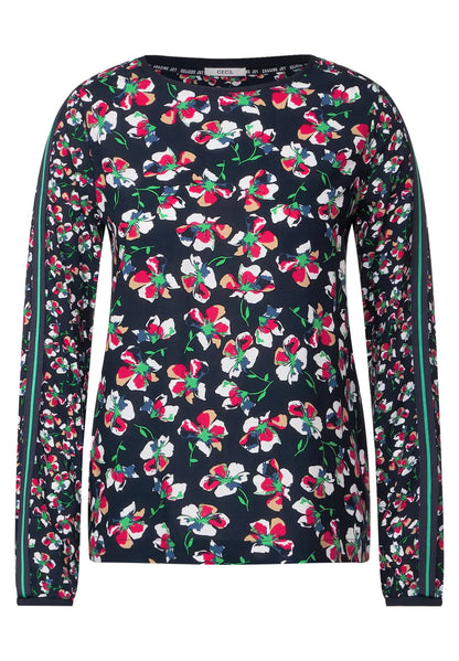 Cecil - Flower Print Mix Blouse - 343786