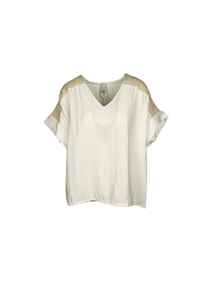 Lipstick - V-Neck Top with Crochet Sleeves - 2116