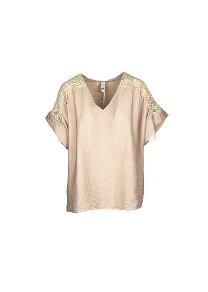 Lipstick - V-Neck Top with Crochet Sleeves - 2116