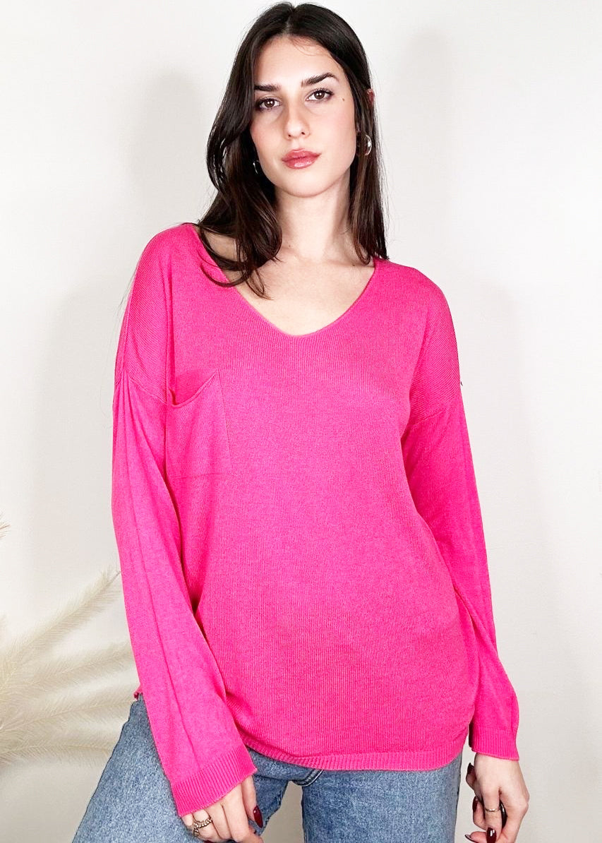 Lipstick - V-Neck Knit Top with Chest Pocket - DH9161