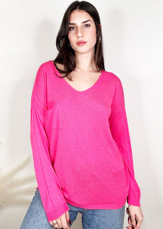 Lipstick - V-Neck Knit Top with Chest Pocket - DH9161