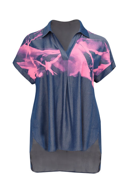 MAT - Print Denim Blouse - 7018