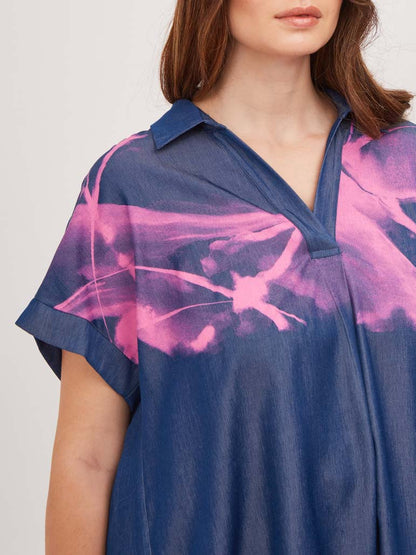 MAT - Print Denim Blouse - 7018