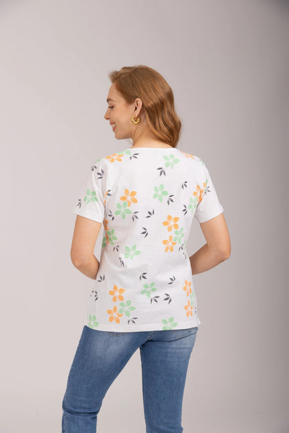 Mudflower - Printed Flower Detail T-Shirt - 749
