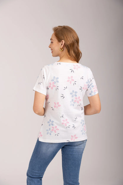 Mudflower - Printed Flower Detail T-Shirt - 749