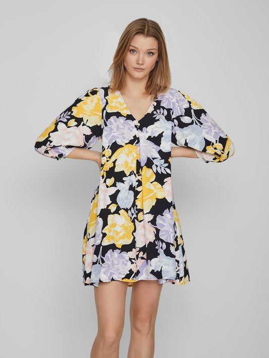 Vila - V-Neck 3/4 Sleeved Short Dress - 14084156