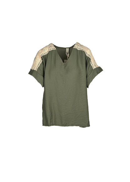 Lipstick - V-Neck Top with Crochet Sleeves - 2116